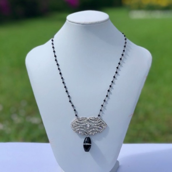 Vintage Drop with Blk Onyx & Black Spinel Necklace